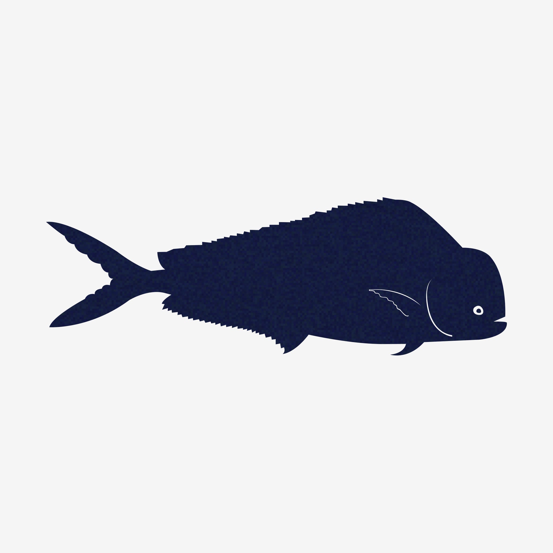 Navy blue fish silhouette on a white background