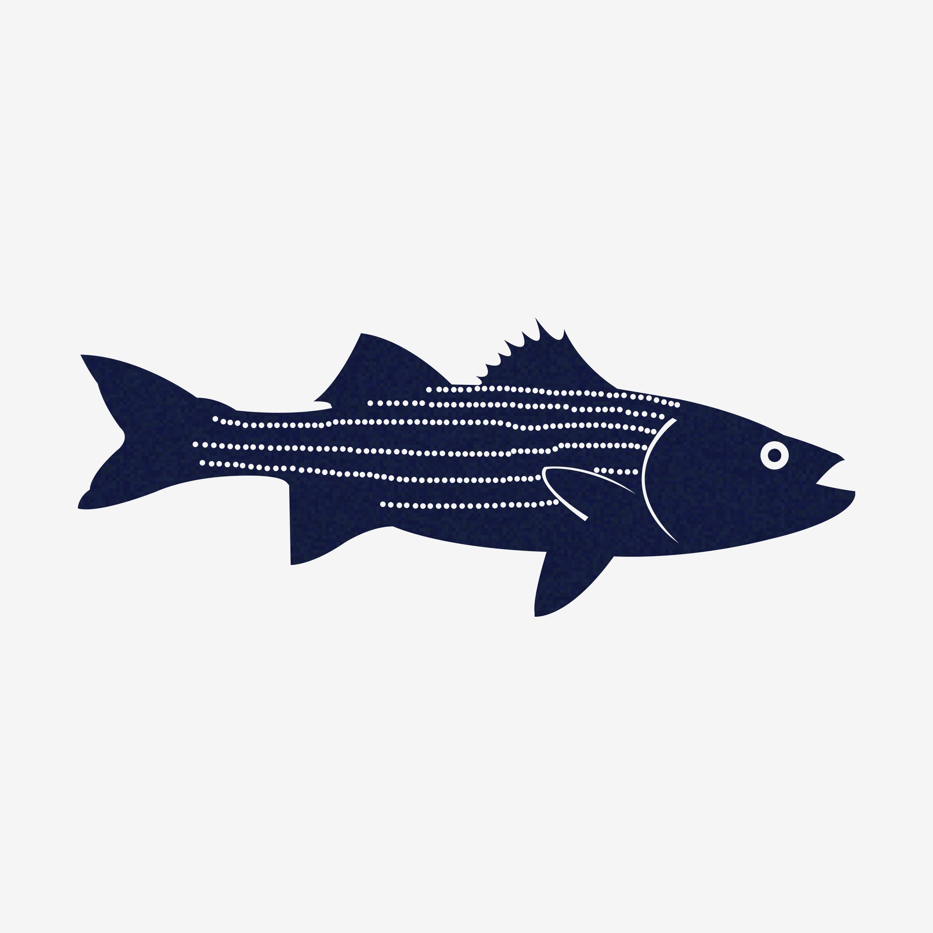 Navy blue fish illustration on a white background