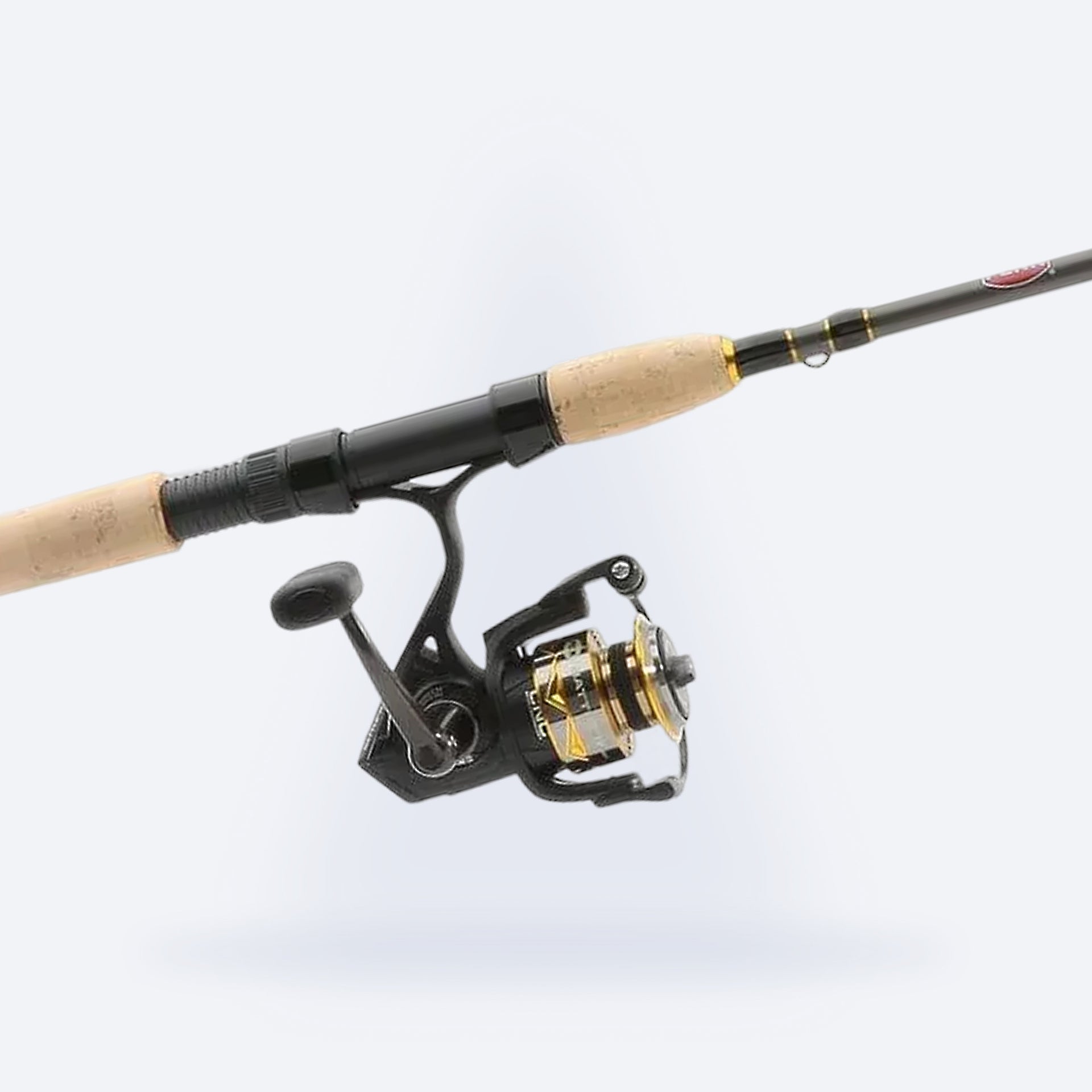 Fishing rod with reel on a white background