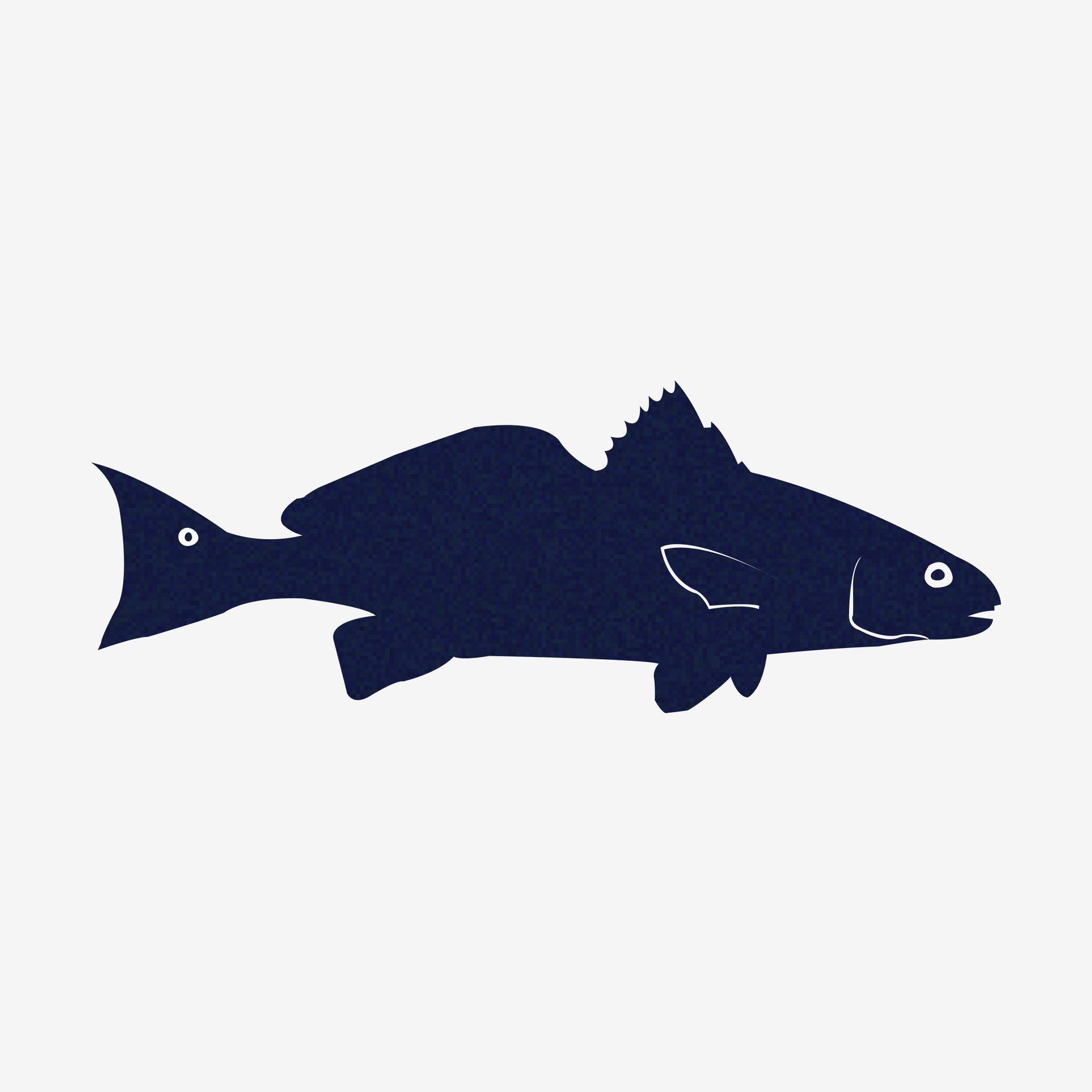 Navy blue fish silhouette on a white background