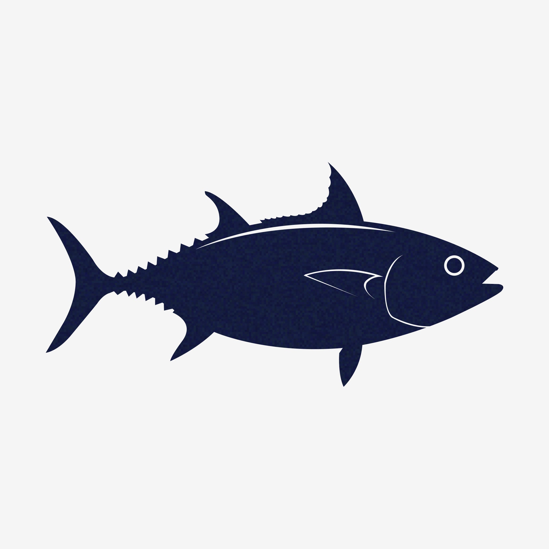 Navy blue fish illustration on a white background