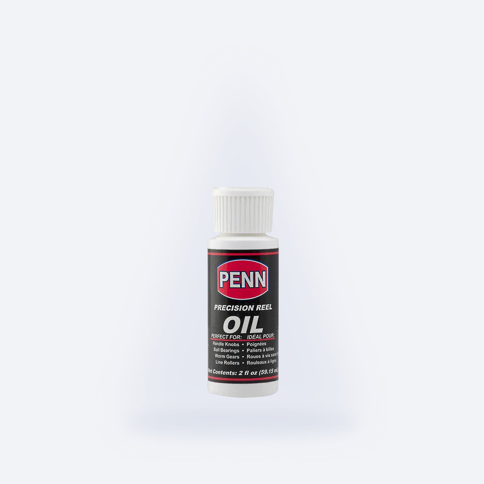 Bottle of Penn Precision Reel Oil on a white background