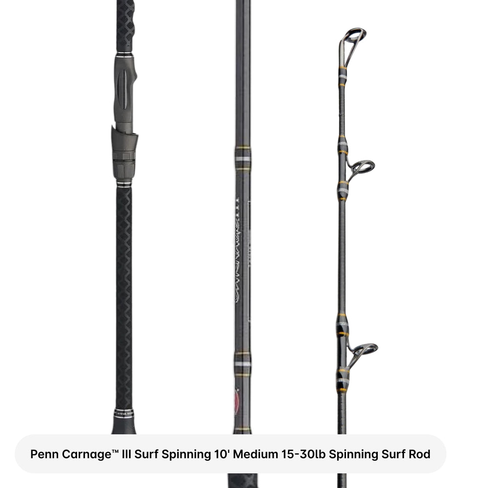 Penn Fishing Rod Penn Carnage III Surf Spinning Fishing Rod - 10 Foot, Silver/Black/Gold, Heavy Duty Surf Casting Penn Carnage 3 Penn Fishing Rod Penn Carnage III Surf Spinning Fishing Rod - 10 Foot, Silver/Black/Gold, Heavy Duty Surf Casting Penn Carnage 3
